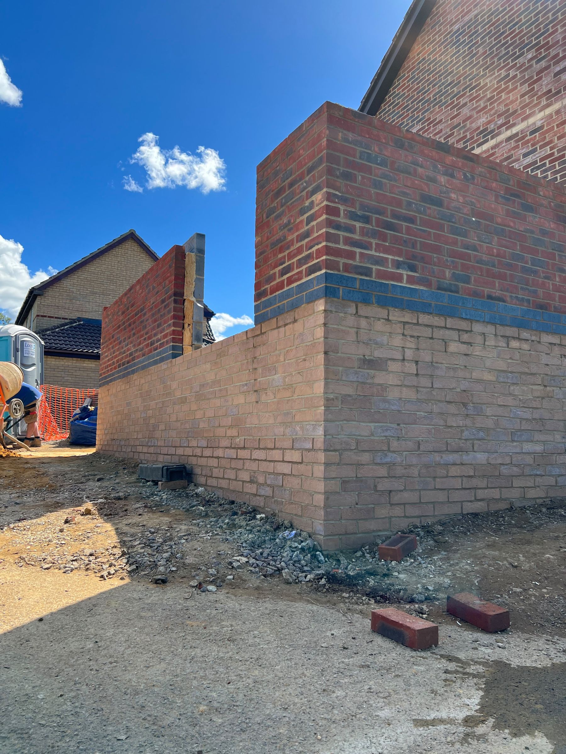 Brick corner wall under construction